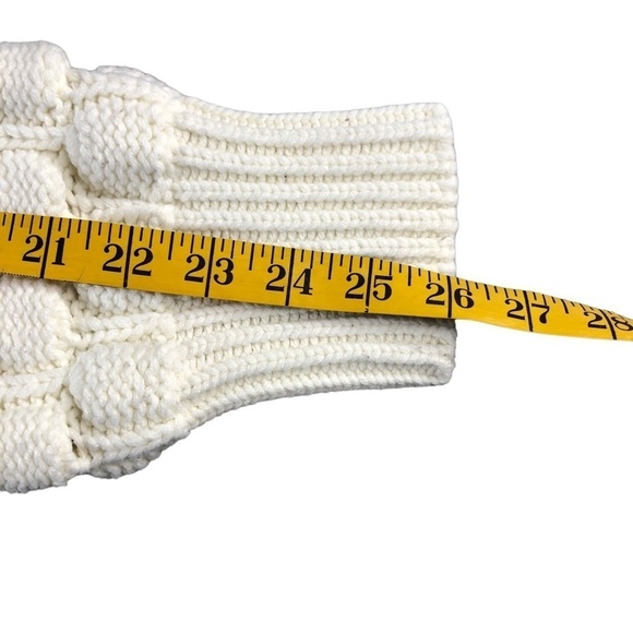 Elodie Womens Chunky Knit Puffy Sleeve White Crew Neck Winter Sweater - Picture 10 of 11